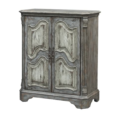 Somette Kraven Two Tone Distressed Grey Blue Two Door Wine Cabinet - N/A