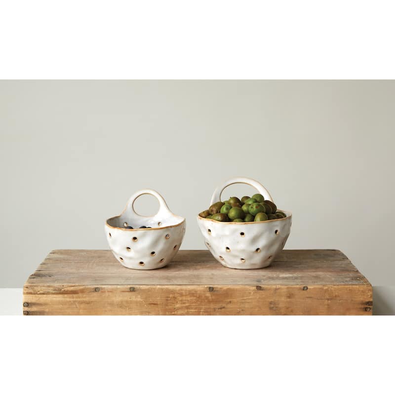 Set of 2 Cream Stoneware Colanders - White - 2 Piece