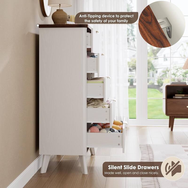 Modern Fluted 5 Drawers Dresser for Living Room, Bedroom