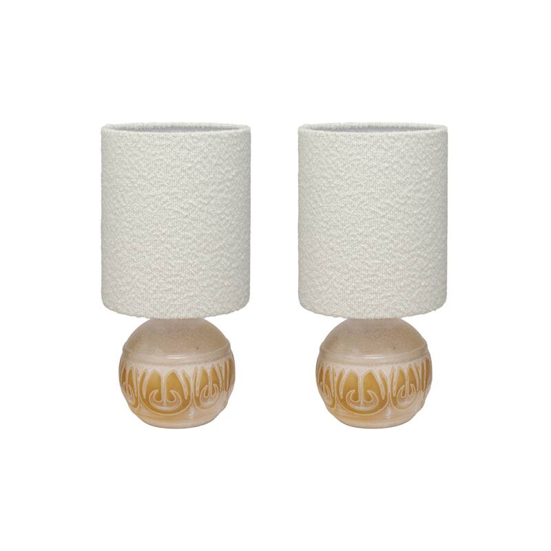 Sunlit Embossed Stoneware Table Lamp, Set of 2 - Yellow/Cream