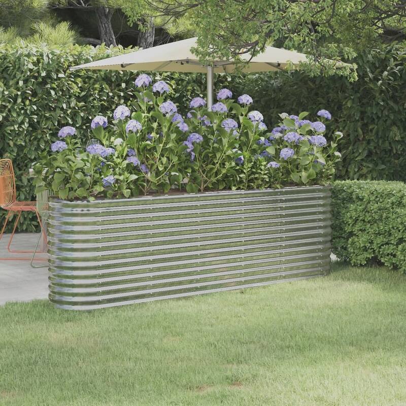 vidaXL Garden Raised Bed Patio Outdoor Raised Planter Box Powder-coated Steel - 88.2"x15.7"x26.8" - Silver