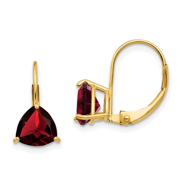 14K Yellow Gold 7mm Trillion Garnet Leverback Earrings by Versil. Opens flyout.