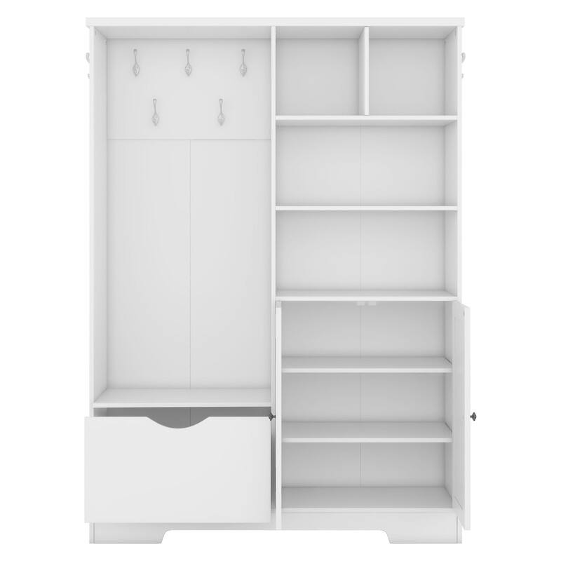 73.2"H Multi-functional Hall Tree with Storage Shelves Drawers and Cabinet