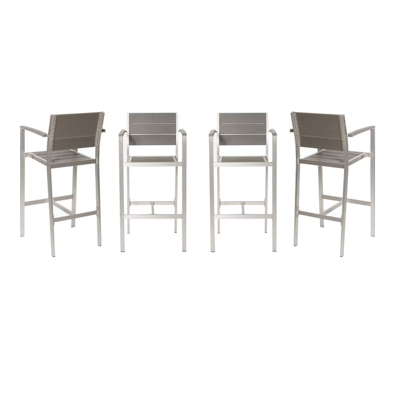 Kylo 18 Inch 4 Piece Outdoor Armchair, Polyresin Backs and Seats, Aluminum - Brown
