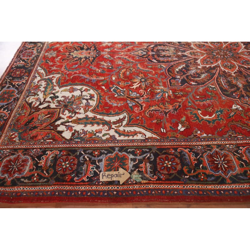 Hand Knotted Oriental 100% Wool Carpet Traditional Floral Red Heriz Area Rug - 13' 8'' X 9' 9''