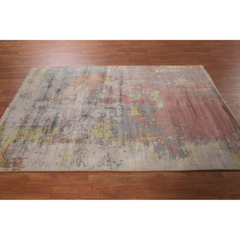 Contemporary Colorful Abstract Area Rug Handmade Wool Carpet - 4'10"x 7'4"