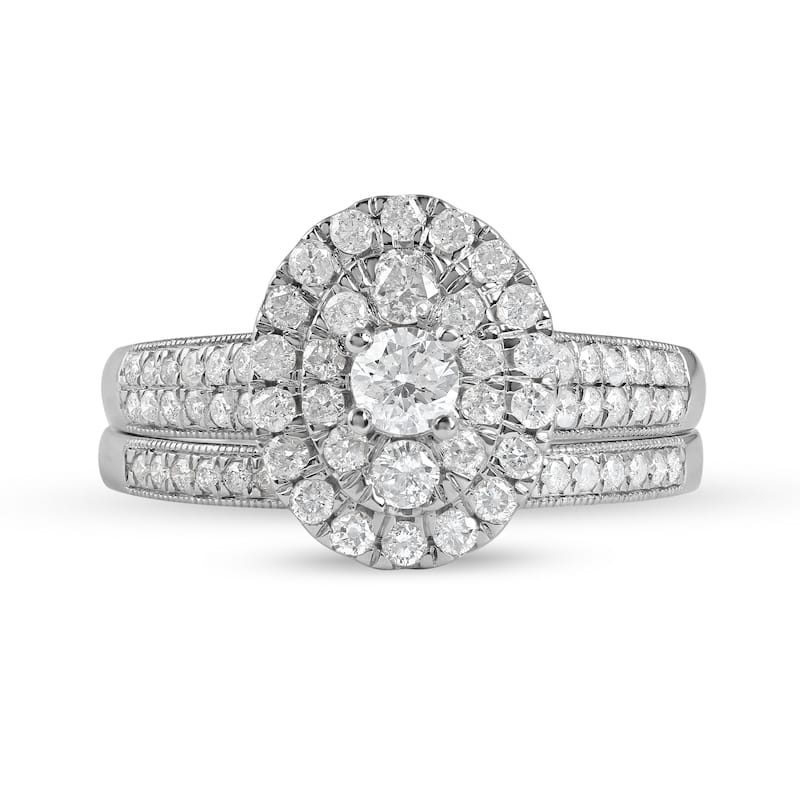 IGI Certified 1ct TDW Diamond Oval Frame Halo Bridal Set in 14K Gold for Women