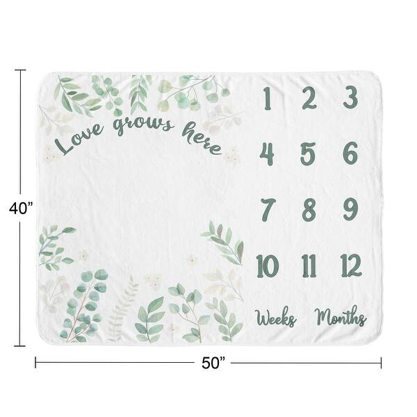 Floral Leaf Collection Boy Girl Baby Monthly Milestone Blanket - Green White Boho Watercolor Botanical Woodland Tropical Garden