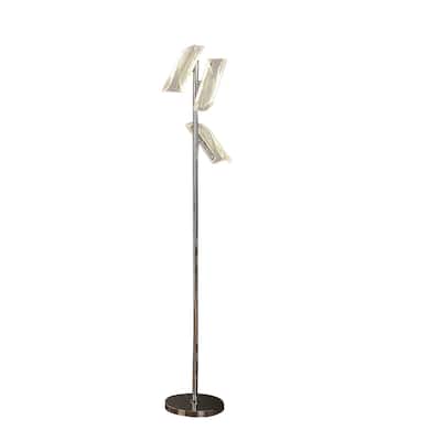 Spark 62 Inch Floor Lamp, 3 Cylindrical Glass Shades, Bright Nickel, Silver