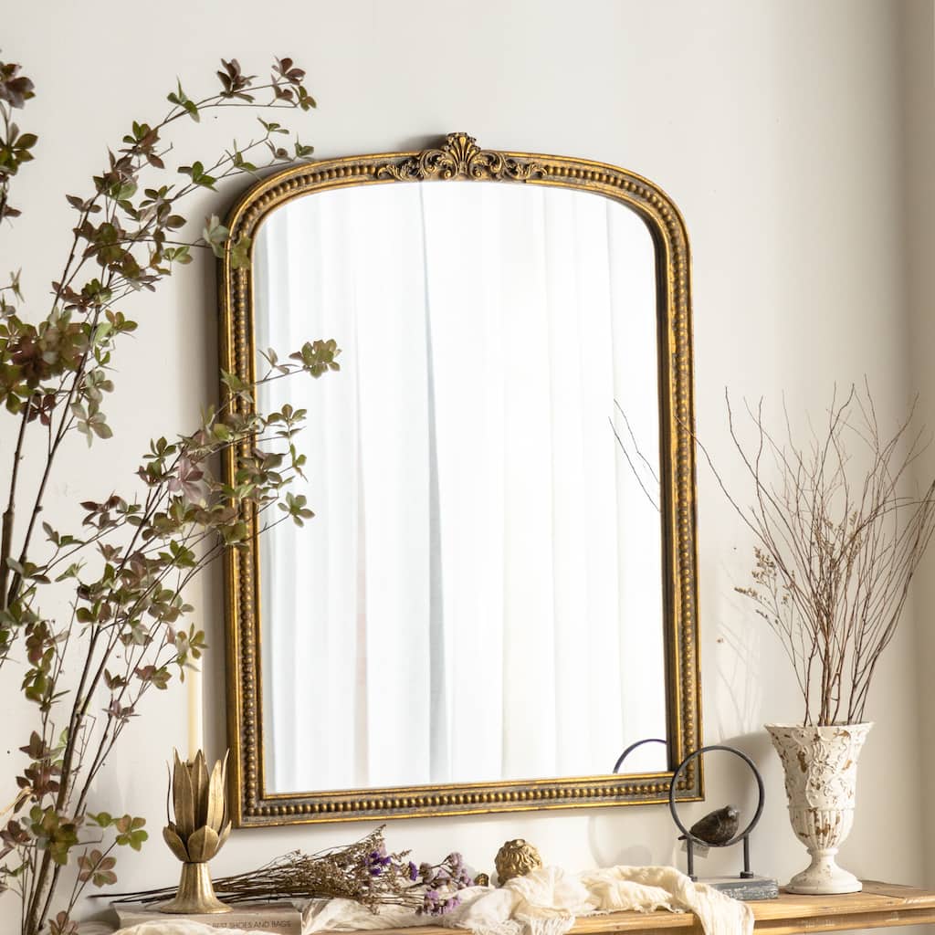 Elegant Vintage - Inspired Gold - Framed Arched Wall Mirror for American Homes