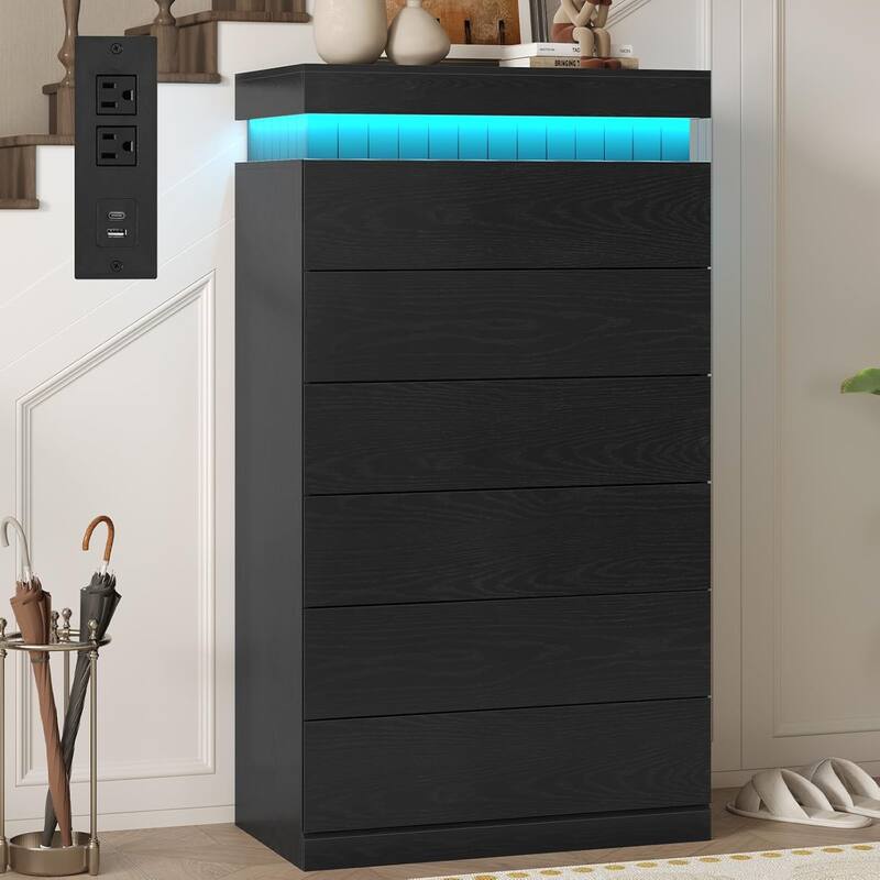 Bedroom Dresser Drawers with LED Light Power Outlet Chest of Drawer