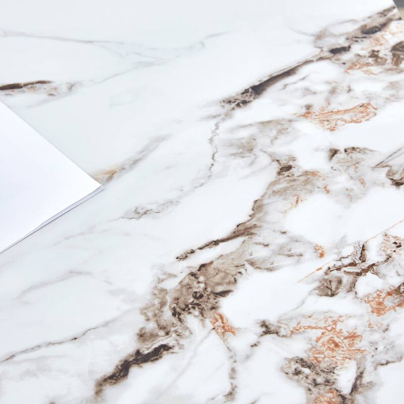 Marble-Patterned Slab Dining Table with Stainless Steel Butterfly Legs，The tabletop is designed to be scratch and heat resistant