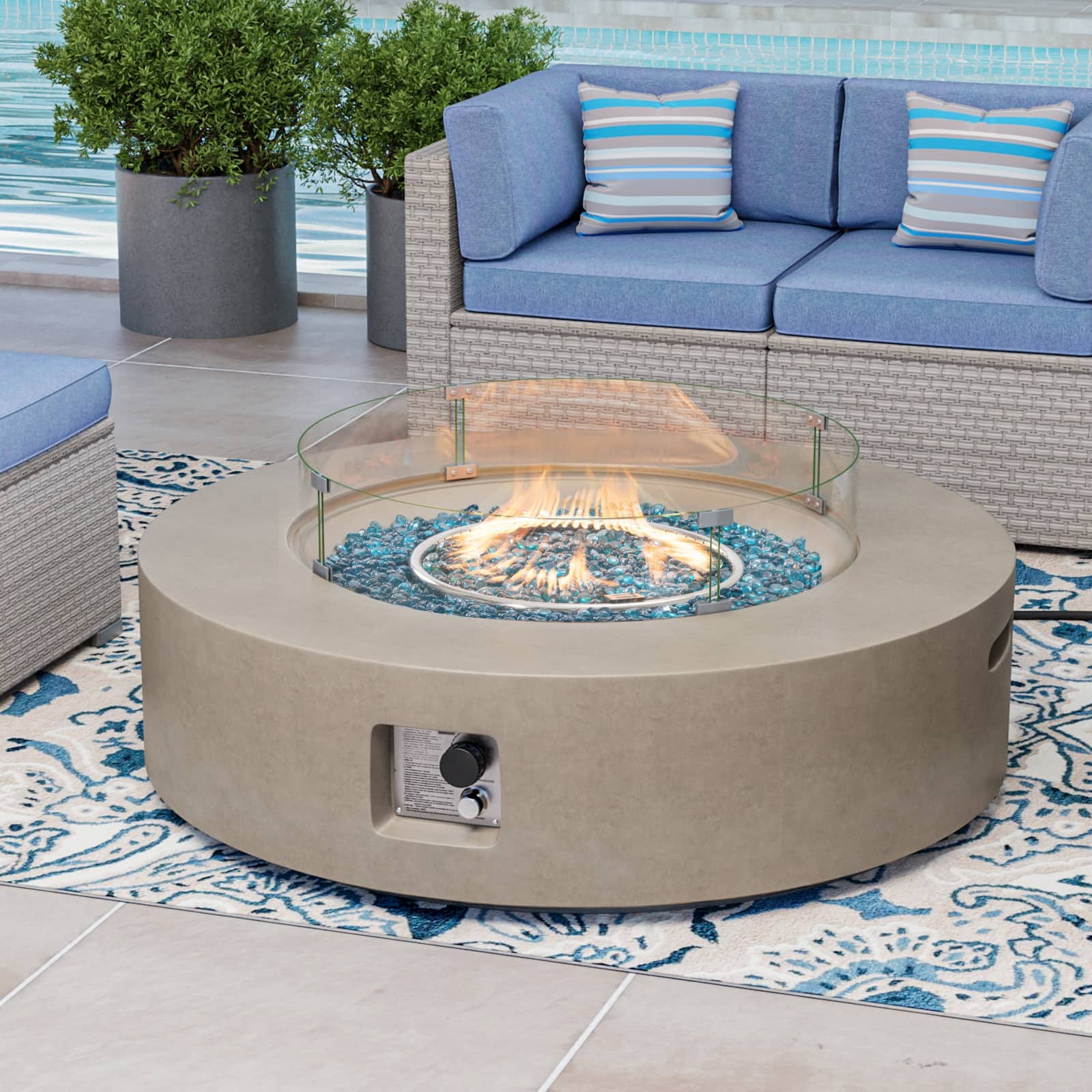 Option Grey + Aqua blue fire glass