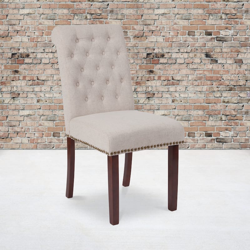 Parsons Rolled Back Accent Nail Trim Chairs (Set of 2) - 18.5"W x 27.5"D x 39.75"H - Beige Fabric