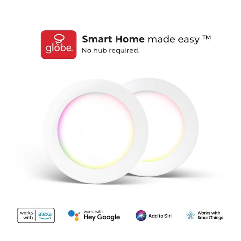 Wi-Fi Smart 6" Ultra Slim LED White Recessed Lighting Kit 2-Pack - one size