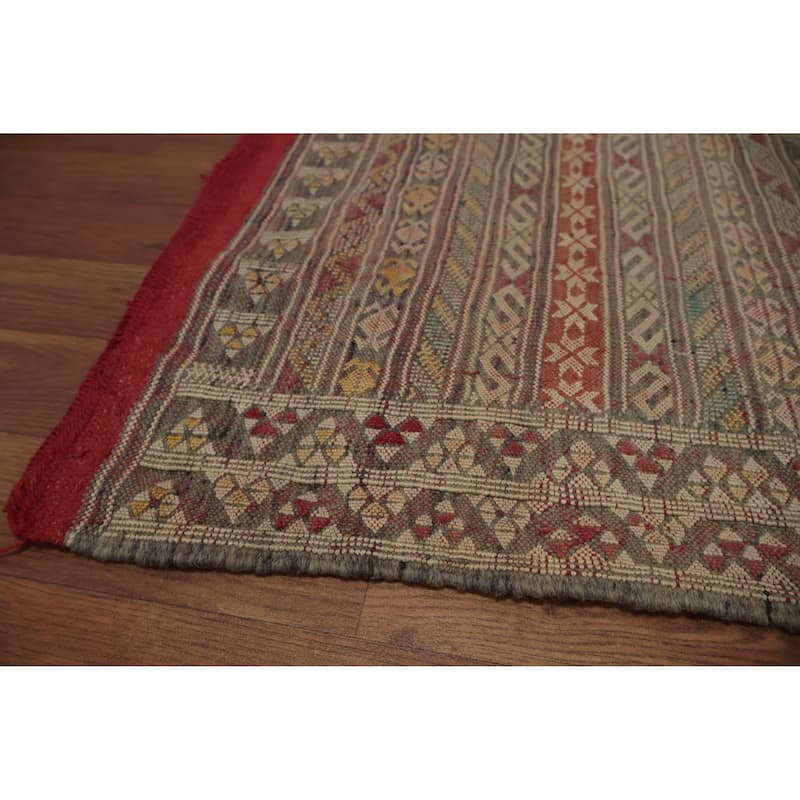 Hand Woven Oriental 100% Wool Carpet Traditional Tribal Beige & Ivories Durrie-Kilim Area Rug - 5' 5'' X 3' 11''