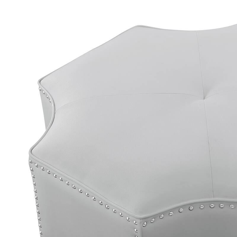HomeRoots 33" Silver Faux Leather Tufted Octagonal Cocktail Ottoman