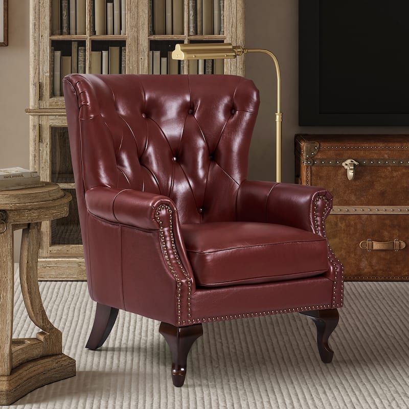 Gerhard Genuine Leather Armchair with Nailhead Trims and Removable Cushion by HULALA HOME