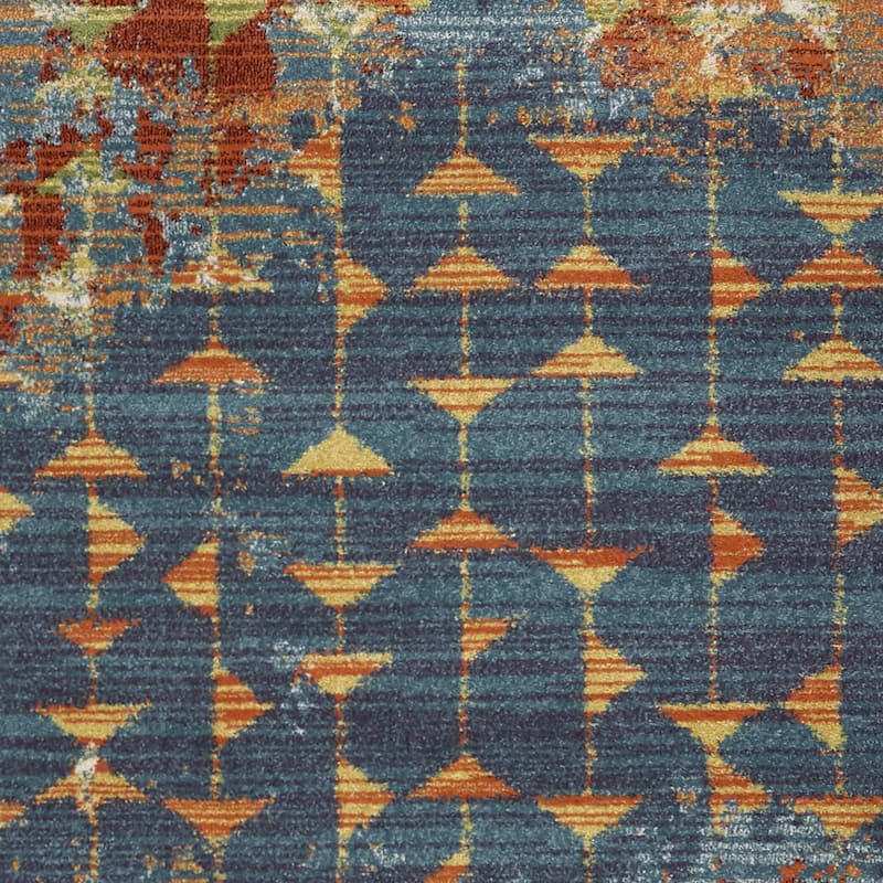 Domani Rustic Blues Geometric Overdyed Rug
