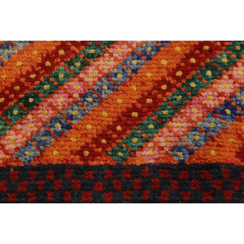 Modern Balochi Charles Orange/Red Hand Knotted Wool Rug - 3'2'' x 4'10''