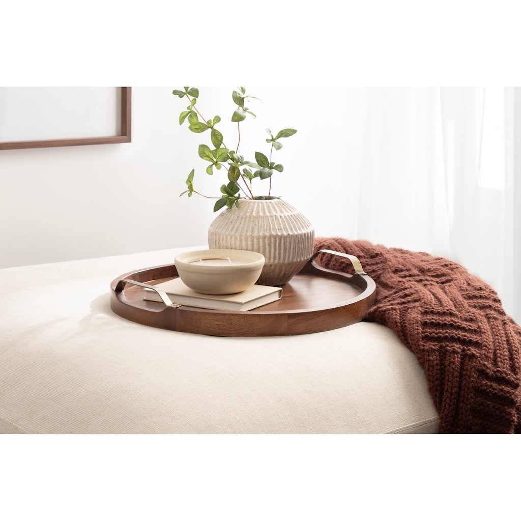 Kate and Laurel Farson Round Wood Ottoman Tray - 18" Diameter