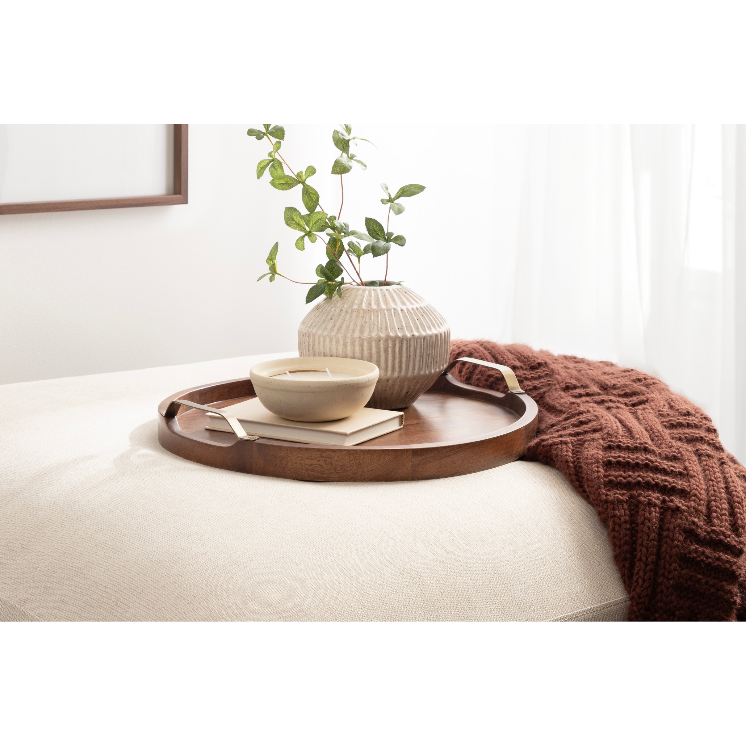 Kate and Laurel Farson Round Wood Ottoman Tray - 18" Diameter