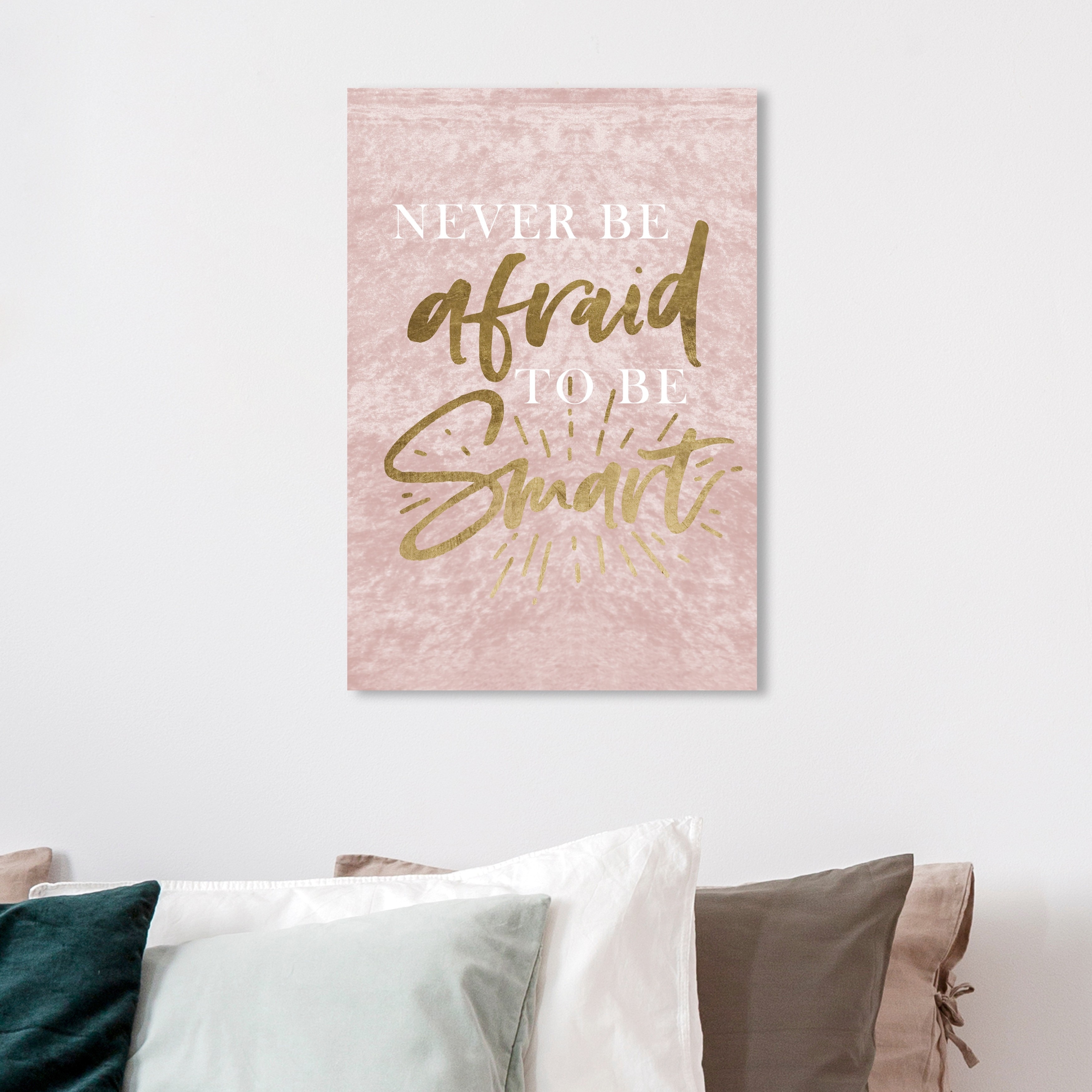 Wynwood Studio \'Never Smart\' Art 31291167 & Bed and to - Quotes Quotes Gold - Wall Afraid Canvas Be Pink, Motivational Bath - be Beyond Print Typography