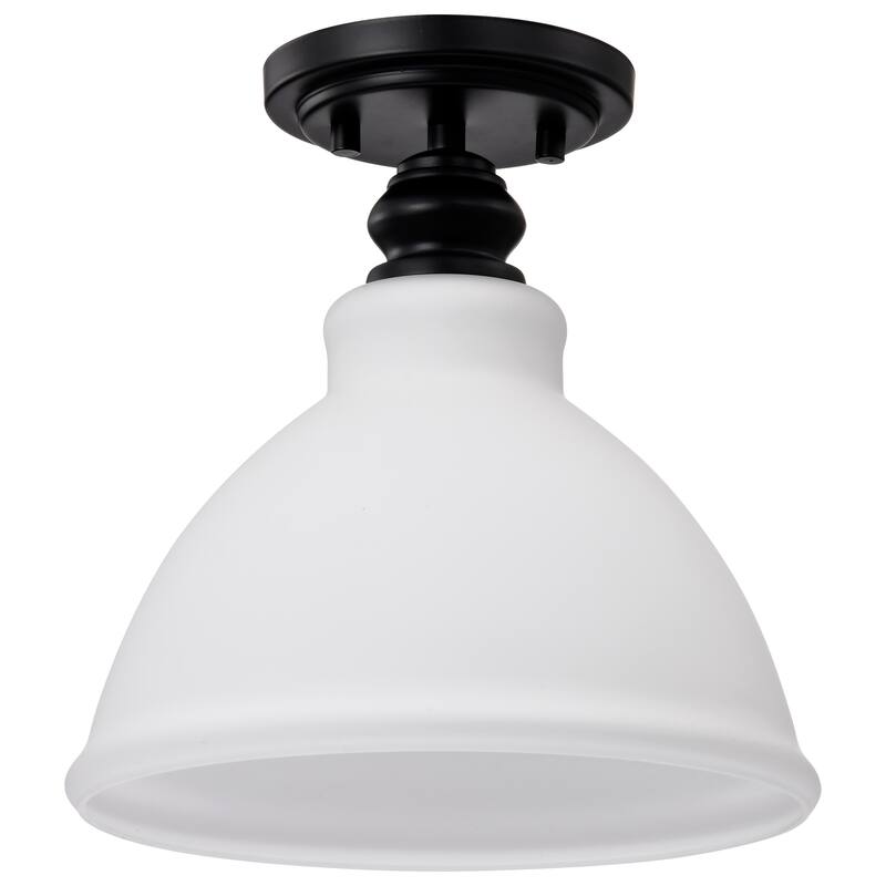 Russel - 10 Inch Semi Flush Mount - Matte Black with Satin White Glass - Matte Black