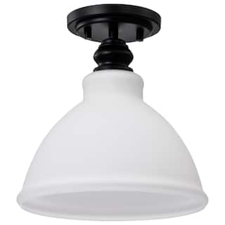 Russel - 10 Inch Semi Flush Mount - Matte Black with Satin White Glass
