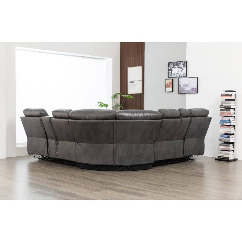 Hathrone 98.5" Wide Vegan Leather Power Reclining Sectional with LED, USB and SubWoofer Sound System
