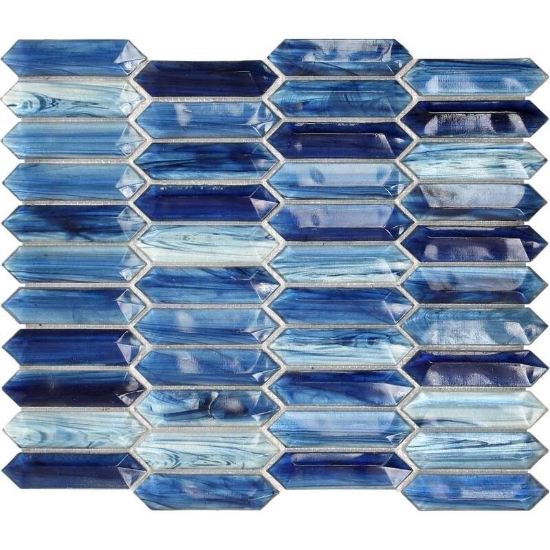 The Tile Life Island Antigua 14x12 Aruba Glossy Glass Picket Mosaic Wall & Backsplash Tile - Case of 11 (12.32 Sq. ft.)