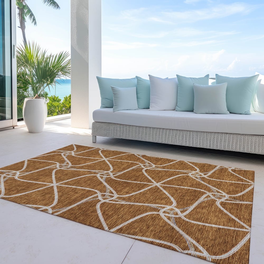 Machine Washable Indoor/ Outdoor Contemporary Links Chantille Rug