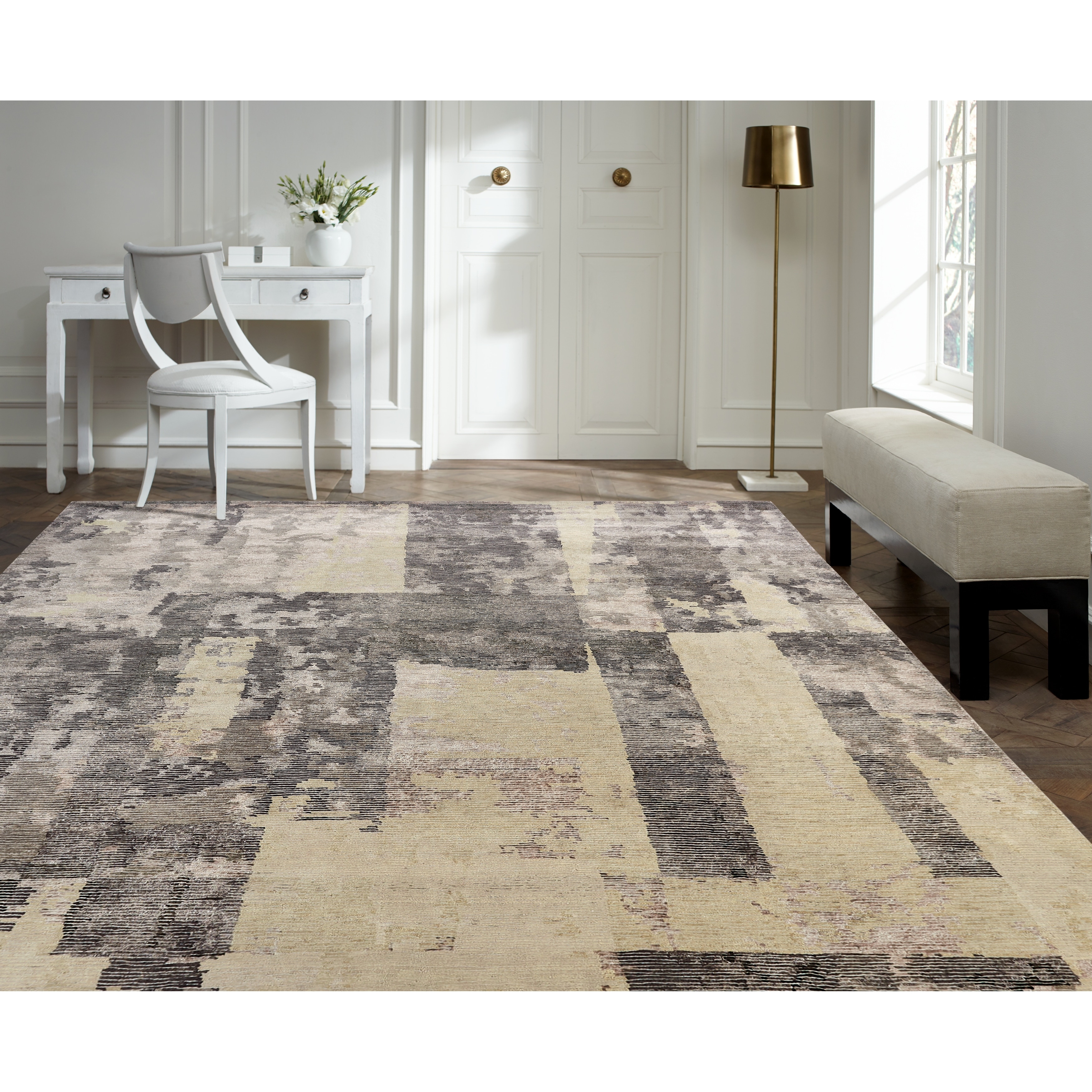 Modern Multi-Colored Hand-Knotted Wool & Viscose Area Rug