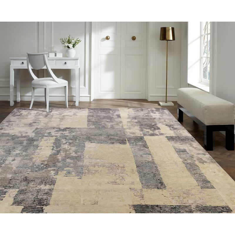 Modern Multi-Colored Hand-Knotted Wool & Viscose Area Rug - 10' x 14' - Multi-Colored