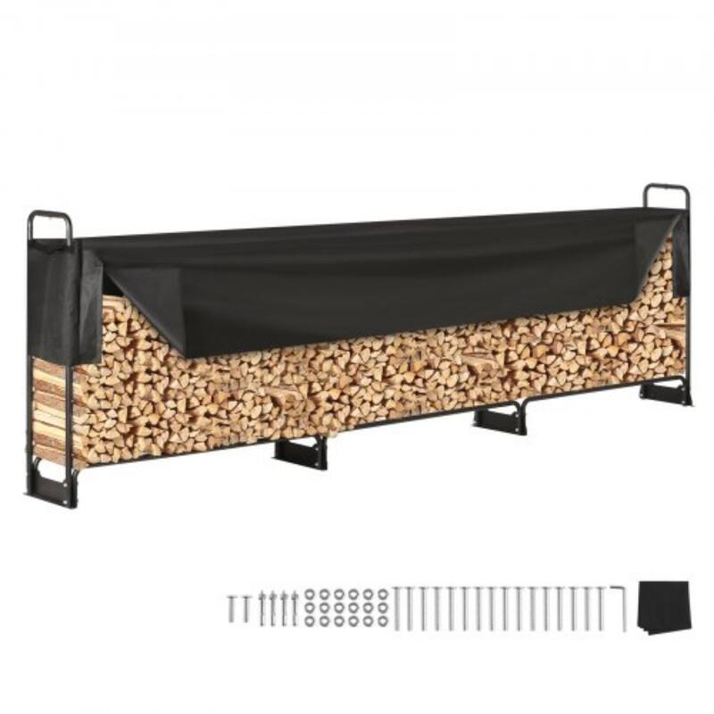 Outdoor Firewood Rack with Waterproof Cover Heavy Duty Log Holder - 152x12x46