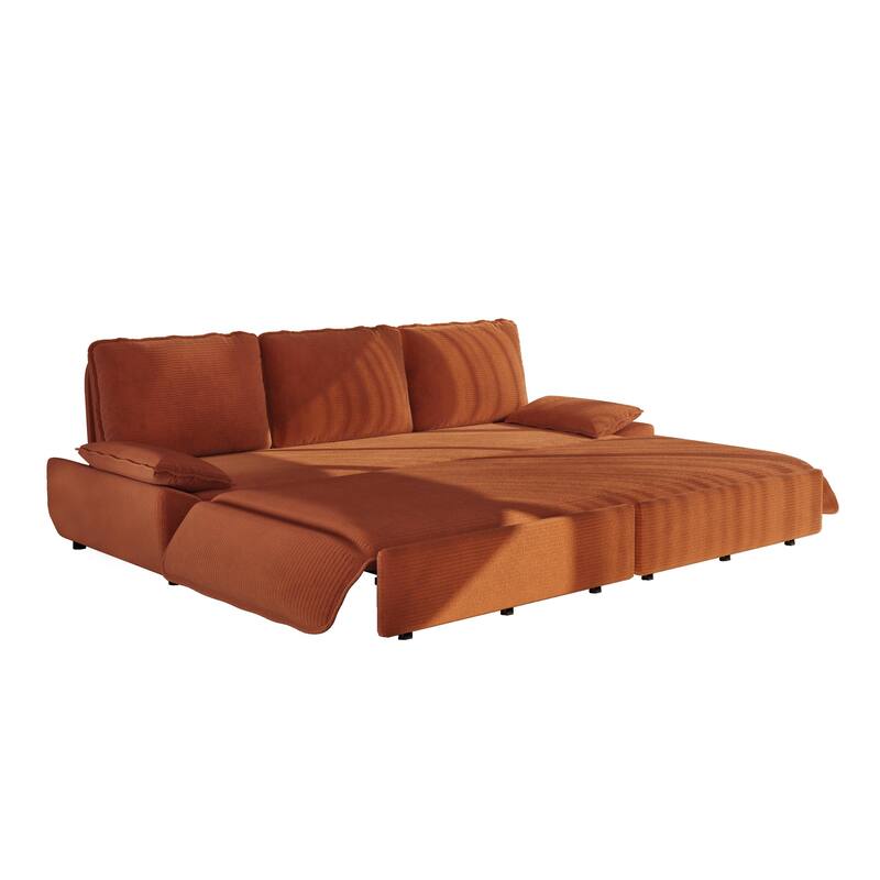 GDFStudio - Corduroy 94.5" 3-in-1 Convertible Sleeper Sofa with Pull-Out Bed