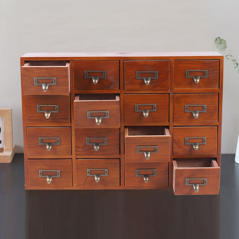 Traditional 16 Drawers Wood Apothecary Chest Storage Cabinet - Brown