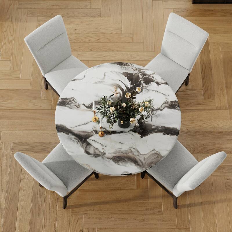 Roundhill Furniture Cavira 5-Piece Modern Dining Set, Round Faux Marble Dining Table with Four Chairs