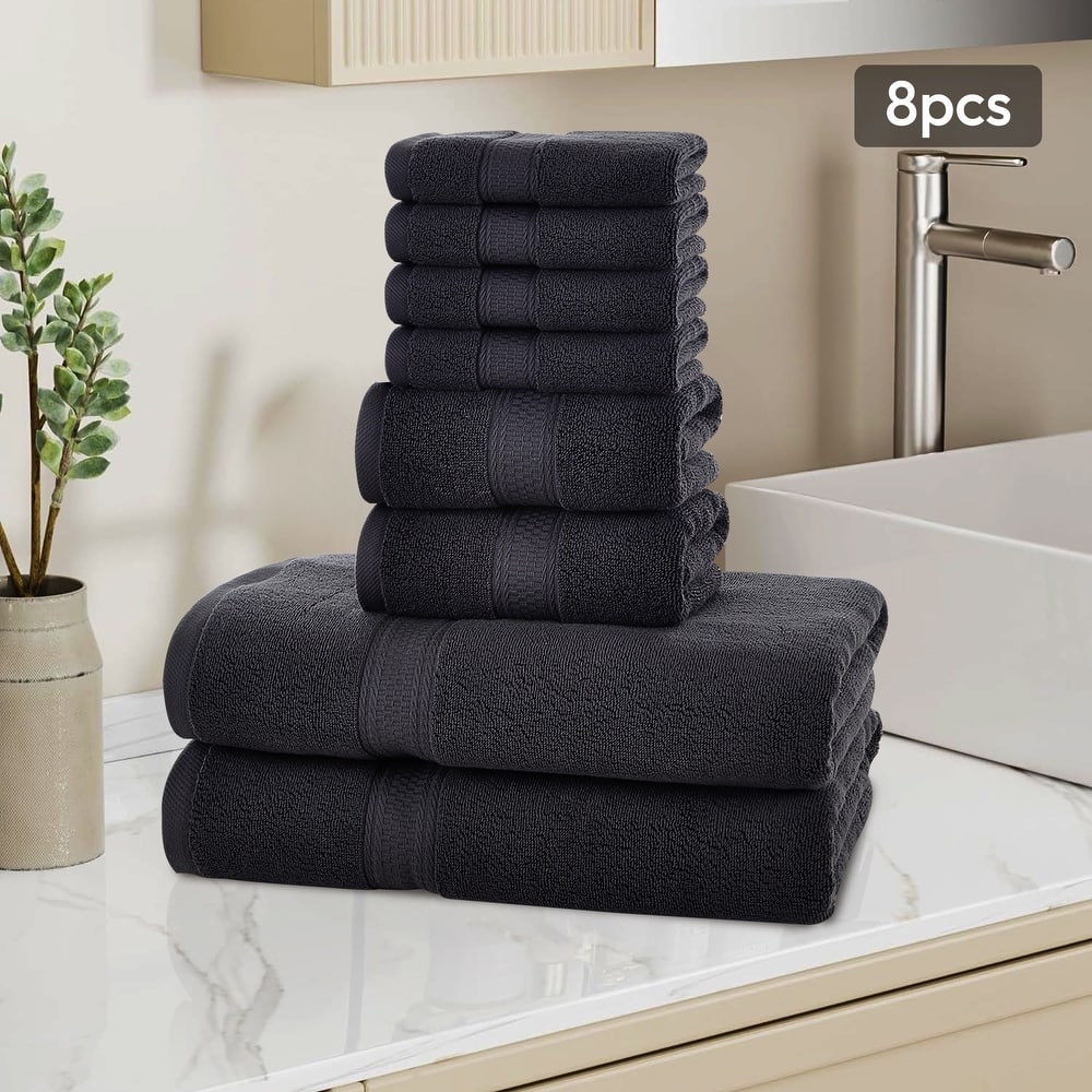 Extra Large 8 Pieces Bath Towel Set, 100% Cotton Highly Absorbent Towels for Bathroom