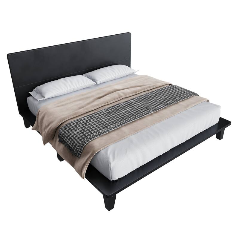 Wooden Platform Bed Frame with Headboard, Rustic Bed Frame with Wood Center Slats Support, No Box Spring Needed, Easy Assembly