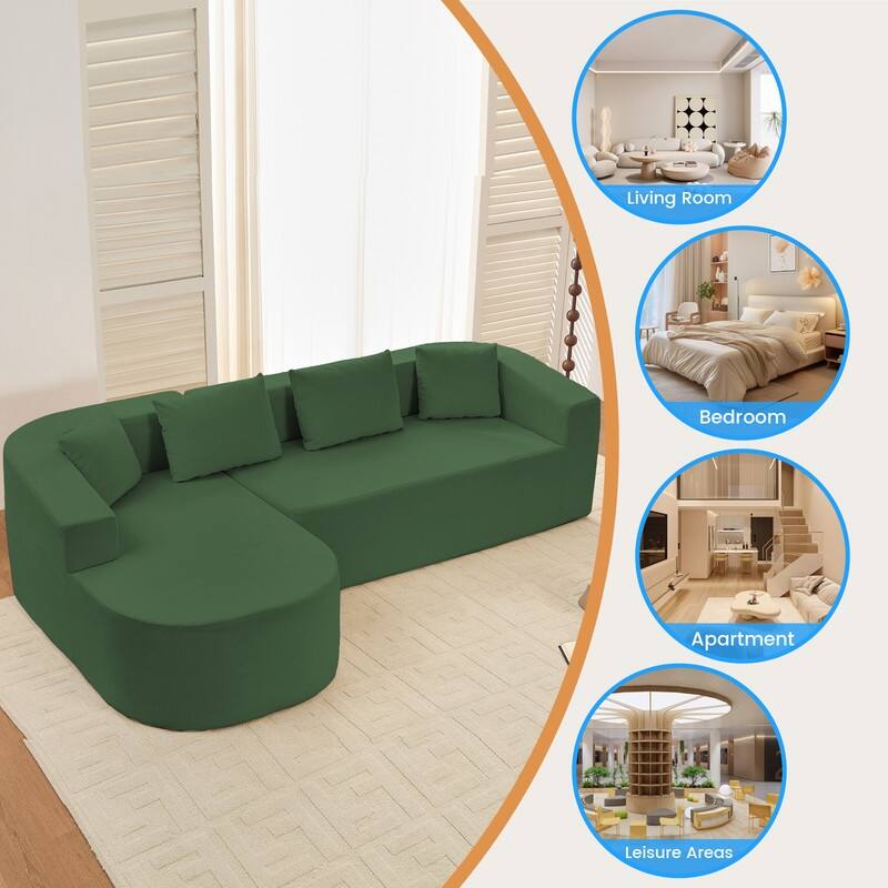 Mixoy 98 inch Chenille L Shape Sectional Sofa with Curved Chaise,Modern Cloud 3 Seater Sofa Couch