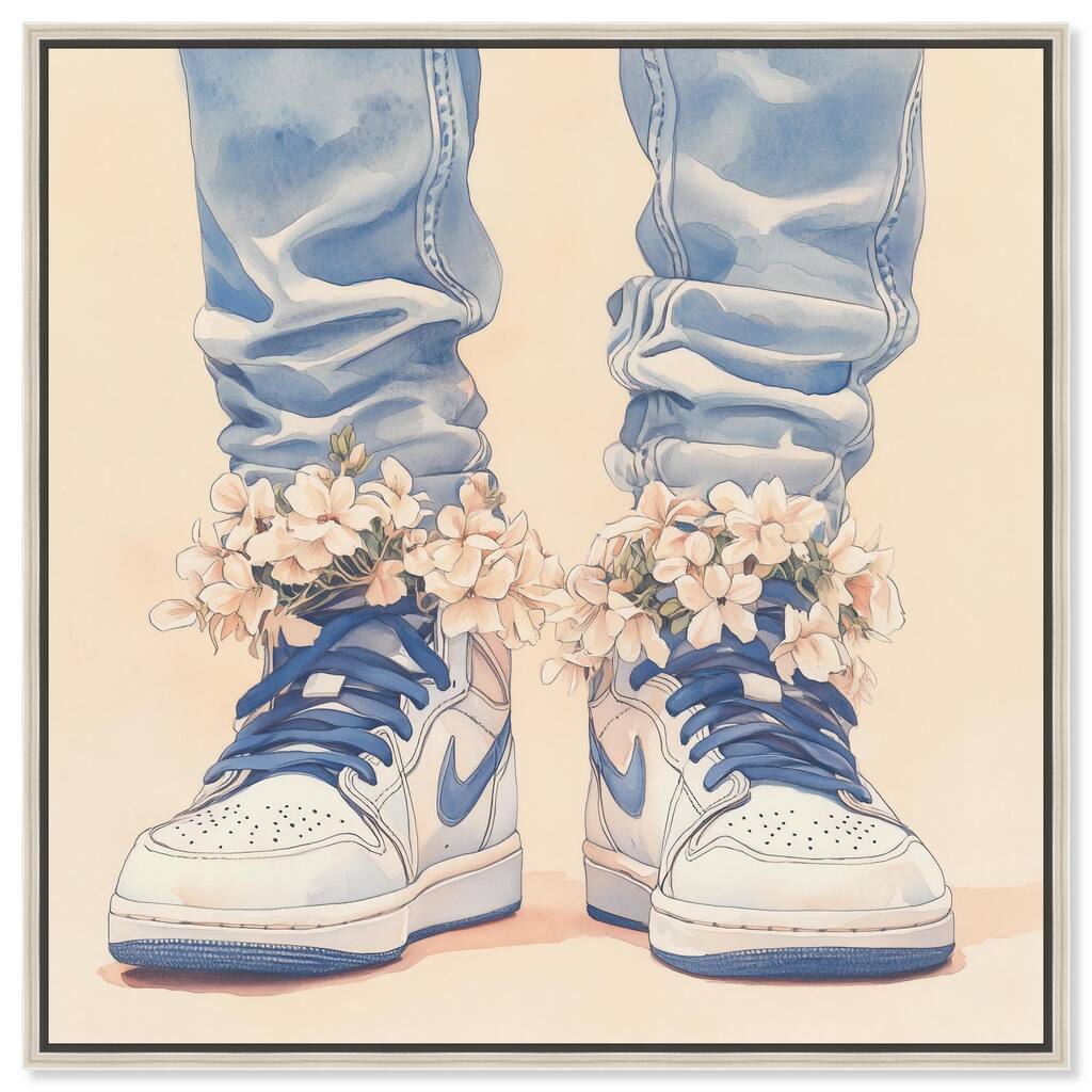 Gentle Blue Sneakers and Flowers Canvas by Art Remedy