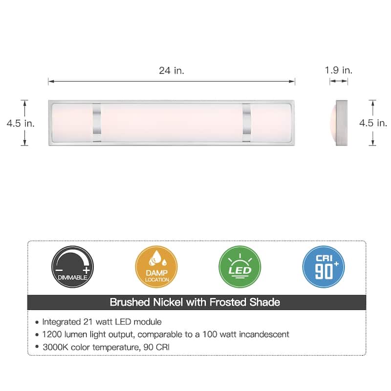 Brushed Nickel Modern/Contemporary LED Vanity Light Bar - 24"W