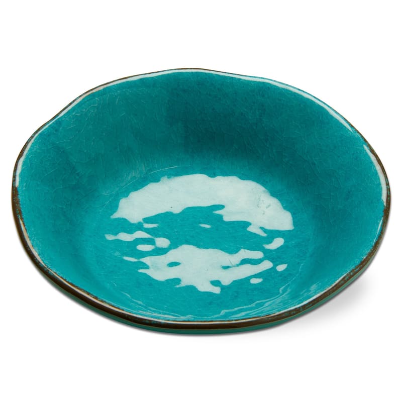 10 oz. 7 in. Veranda Cracked Glazed Solid Ocean Blue Wavy Edge Melamine Serving Bowls 4 pc Dishwasher Safe Indoor Outdoor