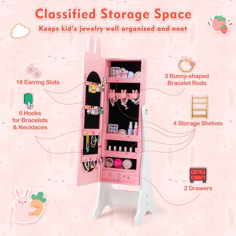 Kids Jewelry Cabinet-Standing Armoire w/Full Length Mirror