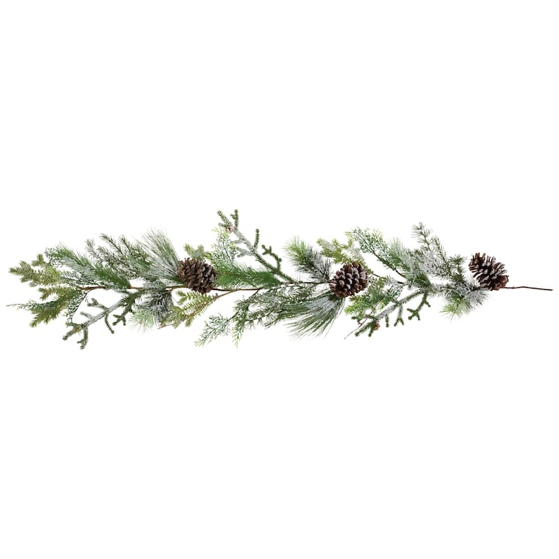 Frosted Mixed Pine and Cedar with Pinecones Artificial Christmas Garland - 5' x 10" - Unlit - 5' x 10"