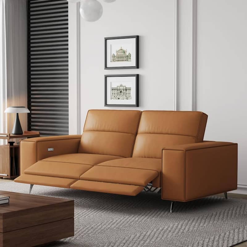 76.77'' Modern Leather Recliner Sofa, Power Reclining, Adjustable, Ergonomic Design, Living Room Furniture