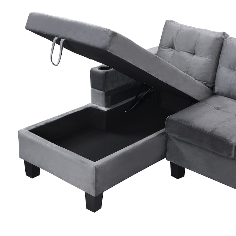 97.8'' Modern 4-Seat Sectional Sofa Set with Left-Hand Storage Chaise Lounge and Built-In Cup Holders for Living Room
