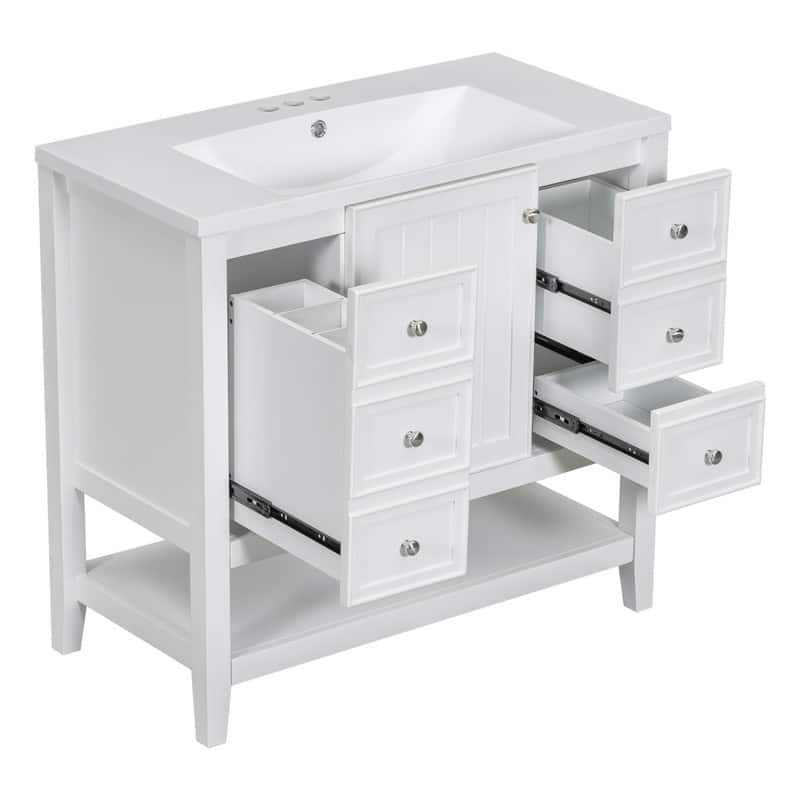 36" Bathroom Vanity with Ceramic Sink, One Cabinet and Three Drawers