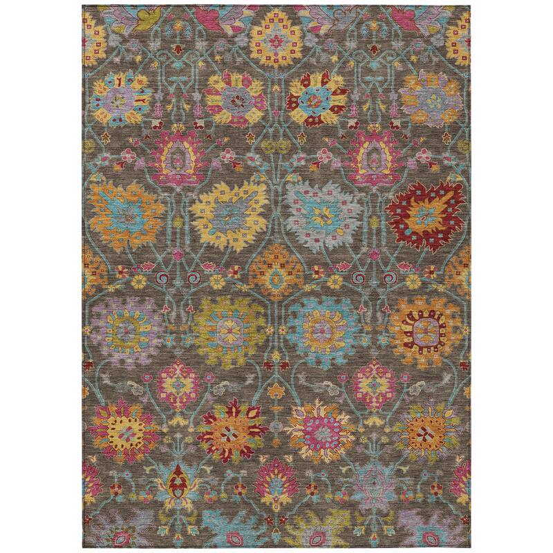 Machine Washable Indoor/ Outdoor Traditional Kashan Chantille Rug